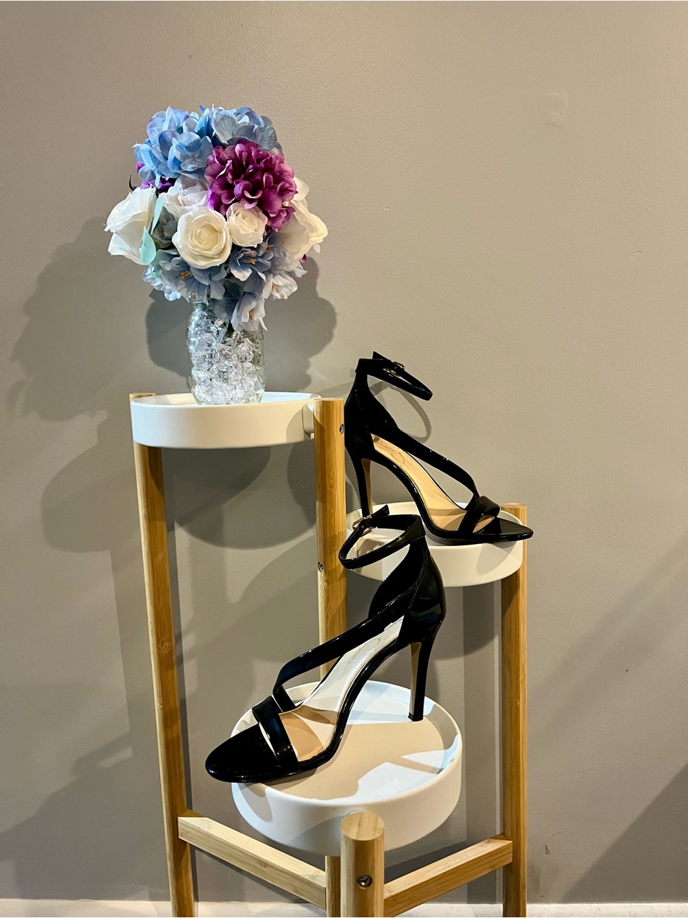 Jessica Simpson Patent Black Ankle-Strap Stiletto Sandals